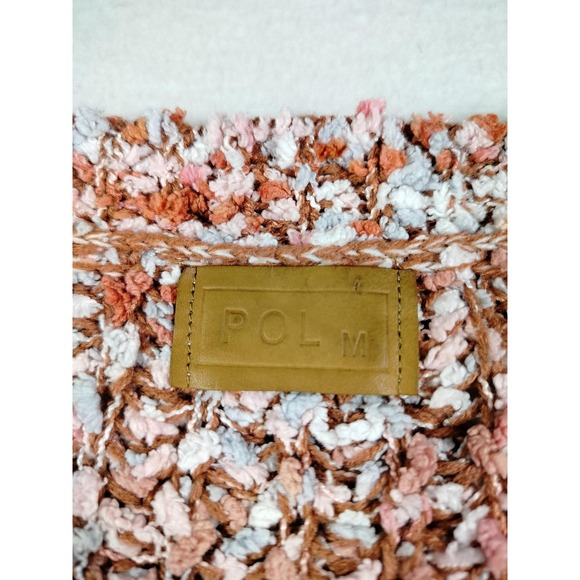 POL Sweater Womens Medium Orange White Boucle‎ Chenille Knit Pullover Cropped - Picture 4 of 8